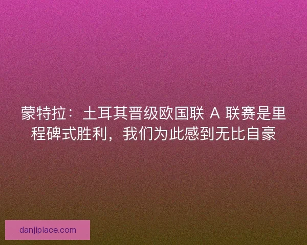 蒙特拉：土耳其晋级欧国联 A 联赛是里程碑式胜利，我们为此感到无比自豪