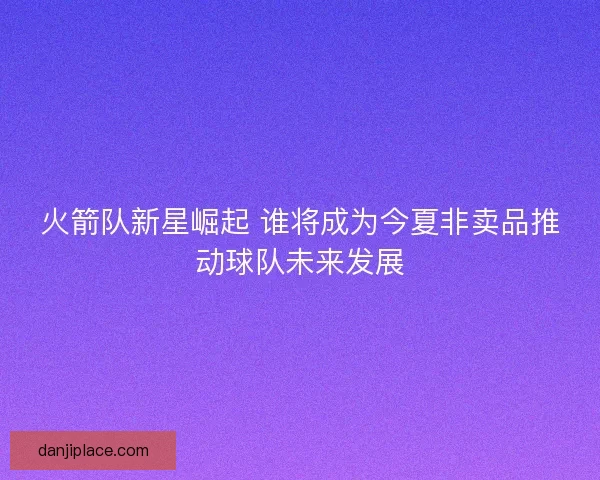 火箭队新星崛起 谁将成为今夏非卖品推动球队未来发展